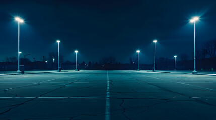 Empty parking lot lit by street lights : Generative AI