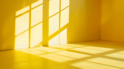 Obraz premium Empty yellow studio space with artistic windows shadow Minimalistic space concept : Generative AI