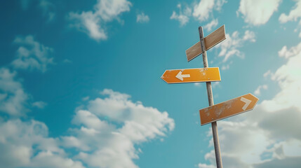 left and right direction sign on road blue sky background : Generative AI