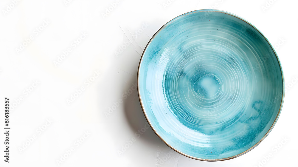 Aufkleber empty trendy handmade ceramic dish tablewares round empty plate pastel blue turquoise aqua texture v