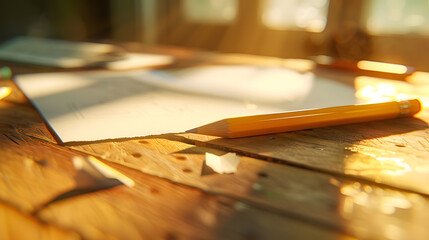 Pencil eraser and papers on wooden table : Generative AI