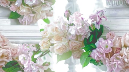   A close-up of a bouquet of colorful flowers on a windowsill with lush green foliage