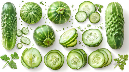 Fresh Slice Cucumber on Transparent ,
Crisp cucumber slices form a refreshing background
