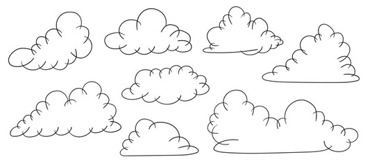 Set of linear sketches, contours of decorative clouds.Vector graphics.