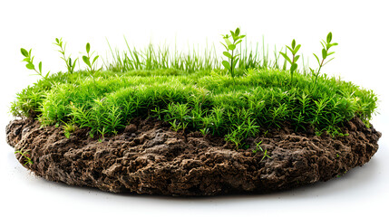 Grass Green Circle Land Ground Floor Garden or Grassland,
3D illustration of soil cross section with grass and rocks
