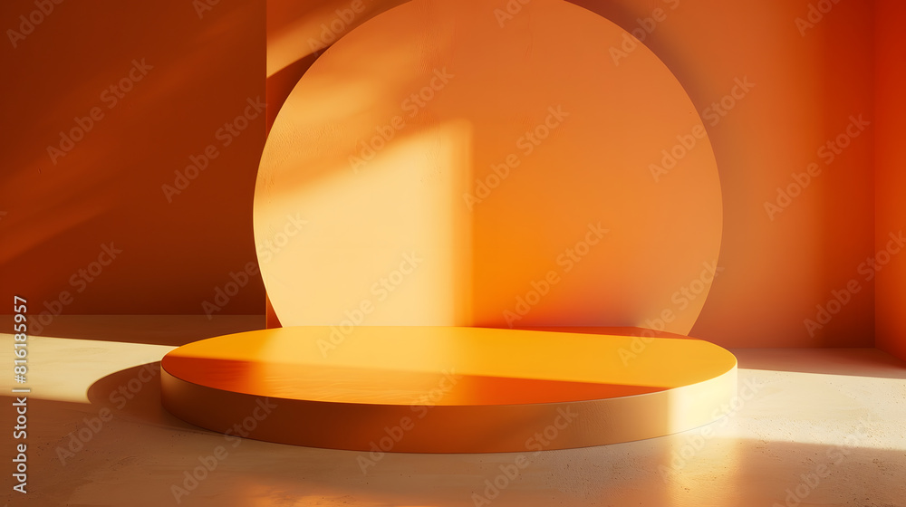 Poster Orange 3d Table Studio Empty Interior Background WallWall paper  Summer Tropic  Pattern Abstract Texture Gold Kitchen Light Floor Mockup Cement Shadow Podium Gradient Minimal Room Stag : Generative AI