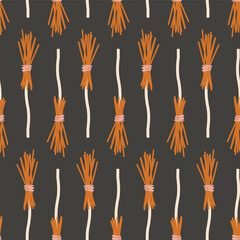 Halloween witch broom seamless vector pattern, colorful doodle background for holiday, kids textile