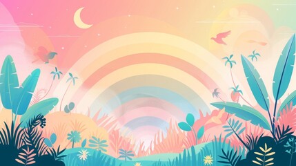 jungle field flat illustration.