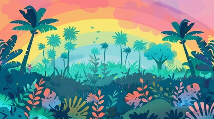 jungle field flat illustration.