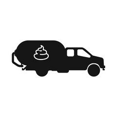 Sewer truck black icon vector. Cargo transportation logo. Pumping out cesspools with a sewer. Transport icon. Black car, truck vector. Vector illustration.