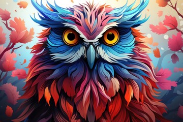 Owl flat design front view wideeyed gaze theme water color Complementary Color Scheme