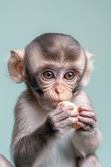 portrait of a young monkey, Concept: banner with a cute cheerful animal on a plain copy space background, print or postcard