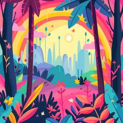 jungle field flat illustration.