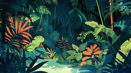 jungle field flat illustration.