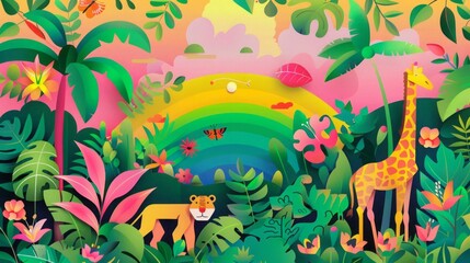 Obraz premium jungle field flat illustration.