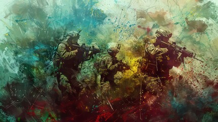 Obraz premium Abstract military art depicting resilience in dynamic colors