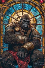 Obraz premium A gorilla is sitting in a stained glass window