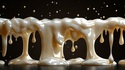 Stream of white cream or milk on transparent background