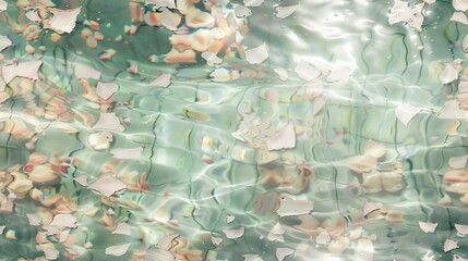   An image depicts a pool of water adorned with blooming flowers beneath its surface, accompanied by an array of bubbles