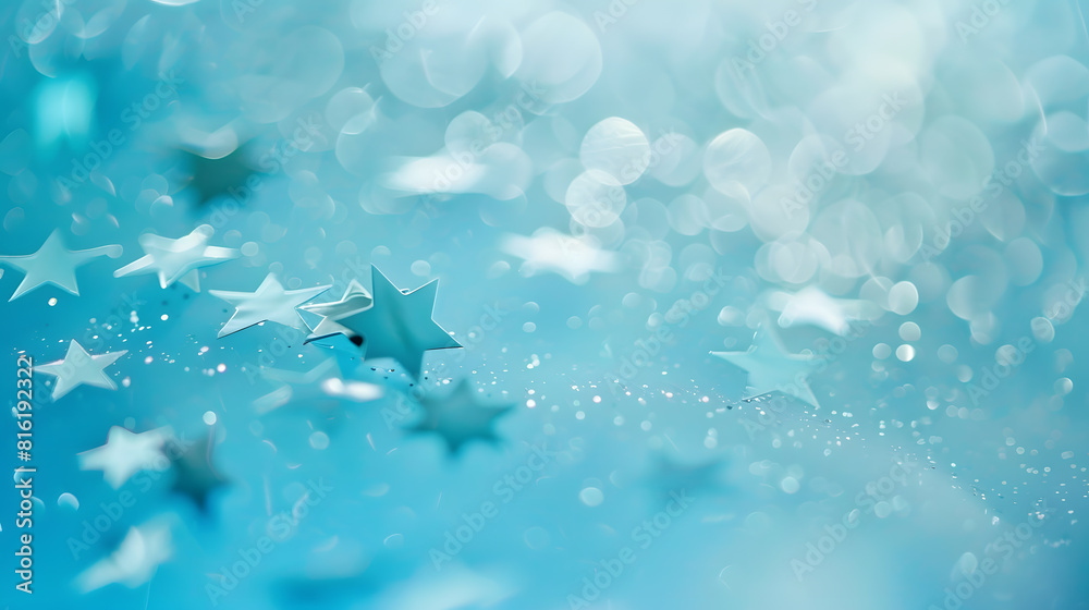Poster stars on a bright pastel blue shiny background the view from the top minimalism selective focus : ge