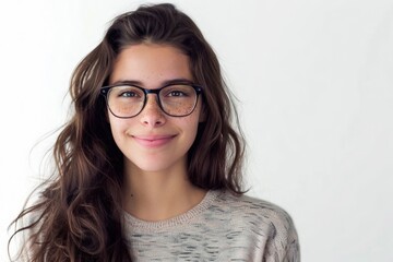 Obraz premium Glasses Person. Young Hispanic Woman with Glasses Smiling in Studio Portrait