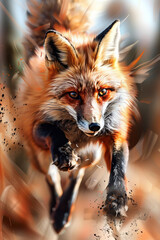 Vintage Fox at Hunt: Muted Oil Painting