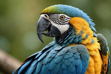 Fototapeta premium Very close up of blue and yellow macaw
