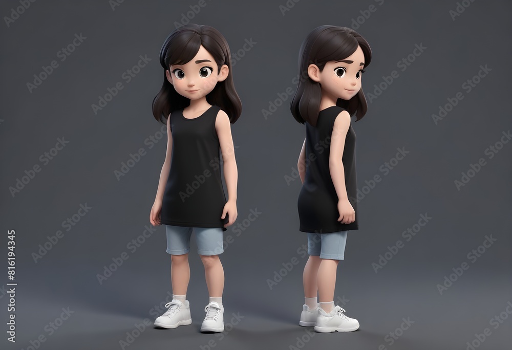 Canvas Prints MOckup of shirts sleeve less and plain using 3D render cartoon models, shirts for boys and girls and also kids with background mockup designs