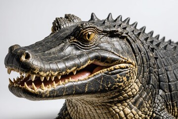 Fototapeta premium Head shot of a Nile crocodile, Crocodylus niloticus, isolated on white