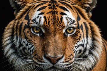 Obraz premium close up face tiger isolated on black background