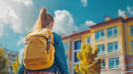 Teenager Going to Class in School Courtyard