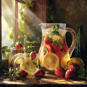 still life with strawberry-ade and hurb