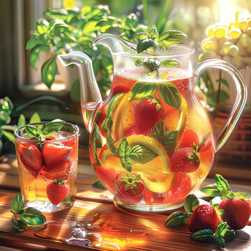 still life with strawberry-ade and hurb