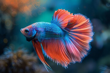 Fototapeta premium Siamese Fighting Fish (Betta splendens) in aggressive postures, capturing dynamic movement. 