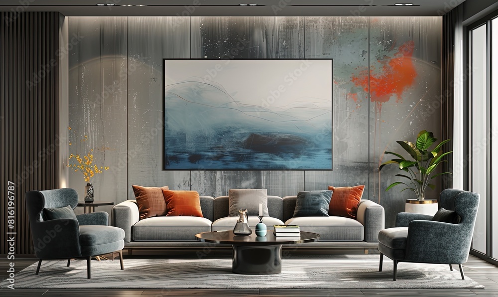 Wall mural contemporary poster mock up. modern interior design background