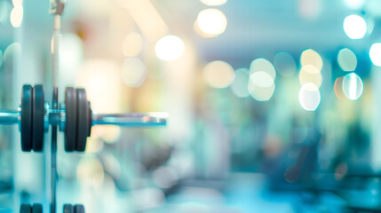 Abstract blur and defocus fitness equipment in gym interior for background : Generative AI