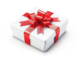 Obraz premium Gift Isolated. Christmas Gift Box with Red Ribbon Bow on White Background