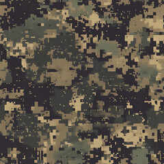 Textile design with traditional woodland camouflage in greens, browns, and blacks