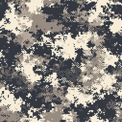 Textile pattern with pixelated camouflage design in urban grey and black for tactical use