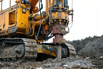 boring holes in ground by drilling rig machine: foundation,drilling,boring,pole,pile,pillar,hole,earth,ground,drilling rig, isolated on a white backgound