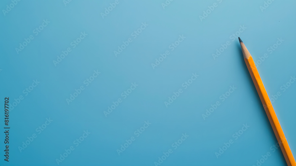 Poster empty copy space white paper with pencil above blue background : generative ai