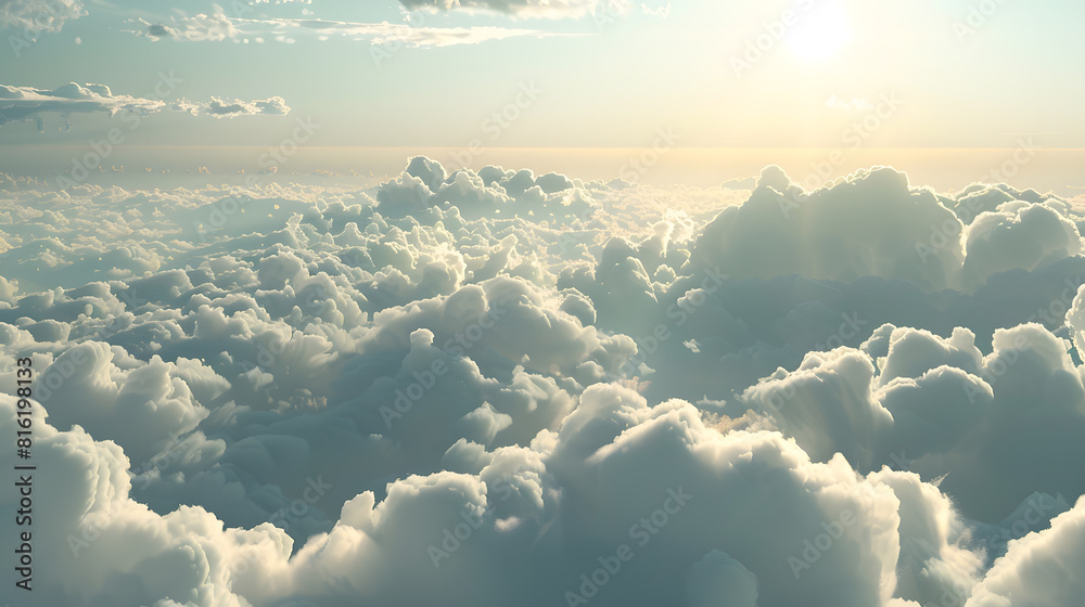 Aufkleber in the empty sky lots of clouds and sunny ray of light : generative ai
