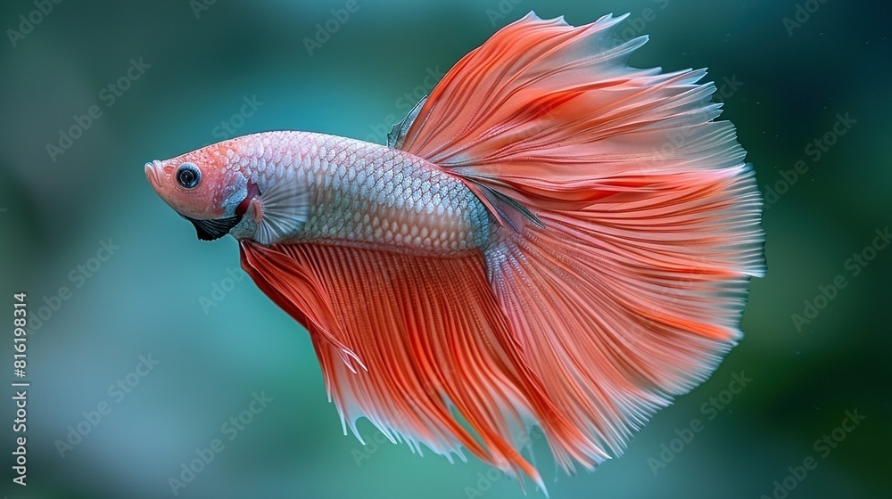 Wall mural   A close-up photo of a red and white fish with a blurred background