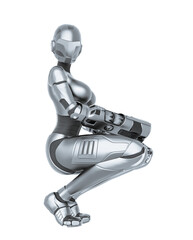 bot girl is in squat pose and looking up for some action