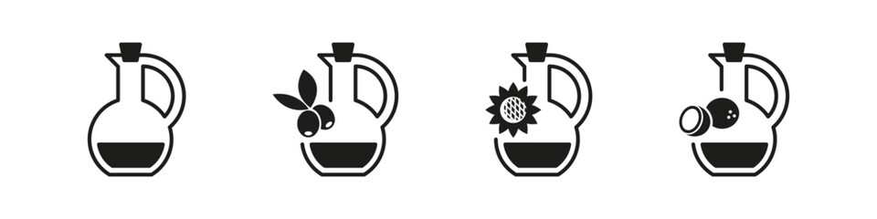 Olive sunflower and coconut oil icons. Vector icon set of oil types.