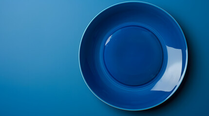 Top view of isolated of colored background empty round blue plate for food Empty dish with space for your design : Generative AI