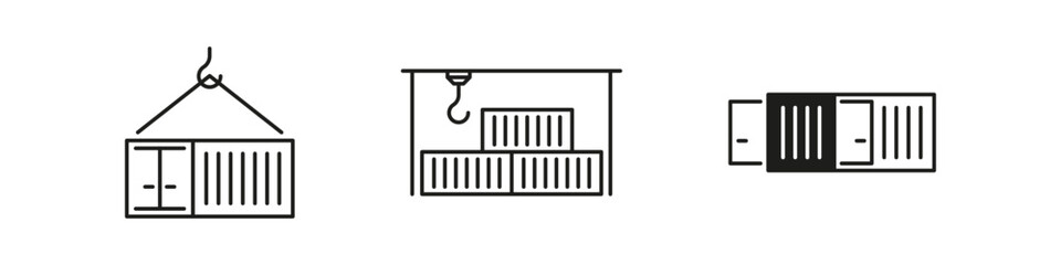 Cargo container vector icon set. Deliver logistics containers icons.
