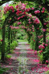 Obraz premium Landscaping Garden: Pathway with Floral Arches in a Park Setting