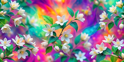 Desktop wallpaper background, cherry blossoms, twigs of juliet flowers on pink summer background macro, graphic illustration purple