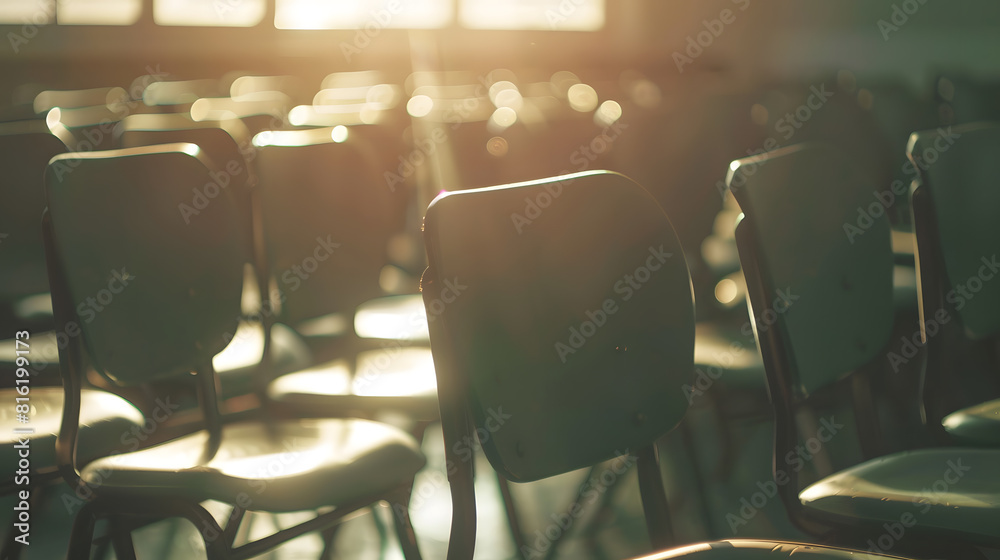 Poster Soft focus and soft light on many student chair in the classroom Lecture room with empty seats Business seminar education Concept of education back to school lecture in the classroom : Generative AI